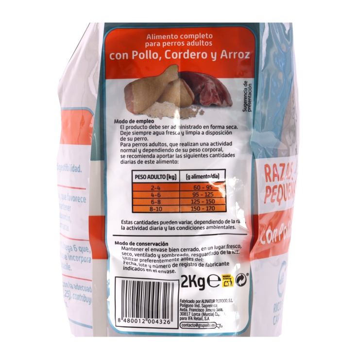 comida perros pequeños pollo/cord/arroz, 2kg