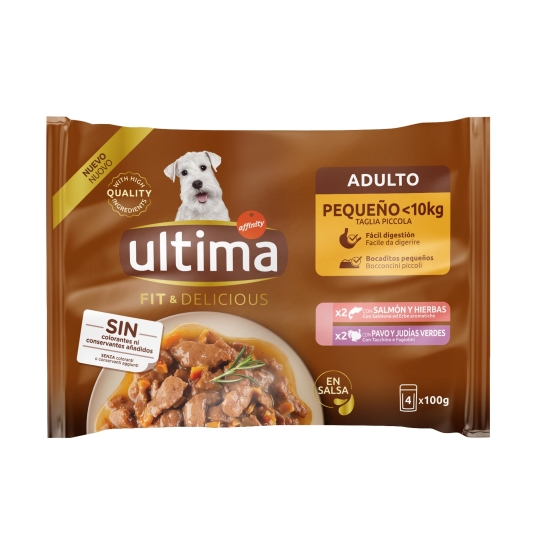 comida perro mini pouch salmón y pavo, pk-4