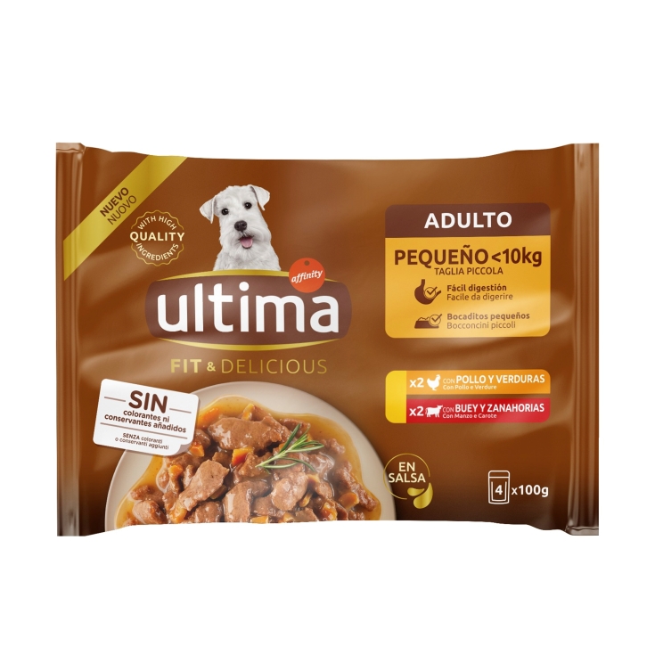 comida perro mini pouch pollo y buey, pk-4