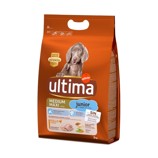 comida perro mediano y maxi junior pollo, 3kg