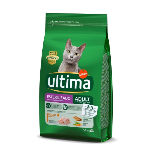 comida gato esterilizado pollo, 1.5kg