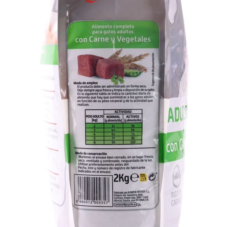 comida gatos adulto carne y verduras, 2kg