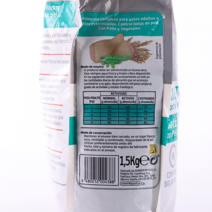 comida gatos adultos estériles y bolas, 1.5kg