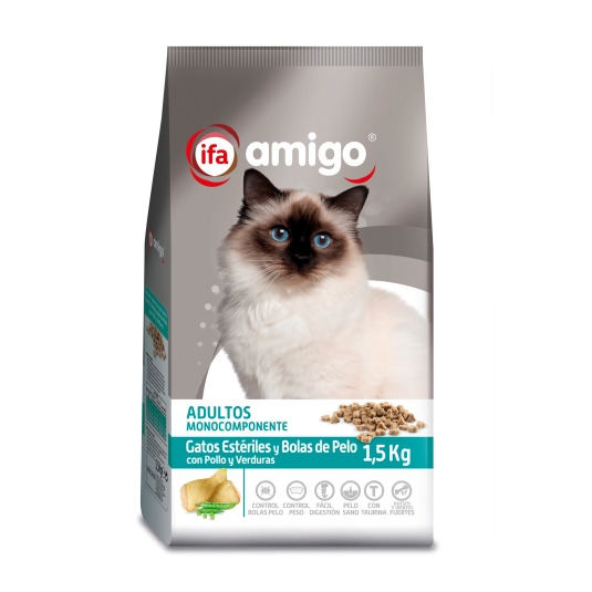 comida gatos adultos estériles y bolas, 1.5kg