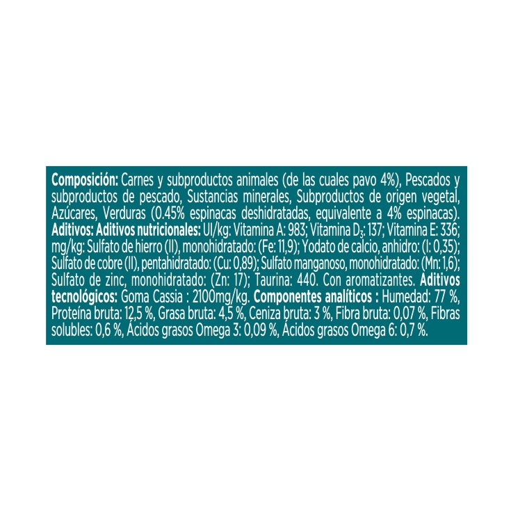 comida gatos esterilizado pavo, espinacas,85g