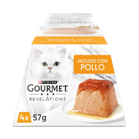 comida gatos mousse con pollo 57g, pk-4