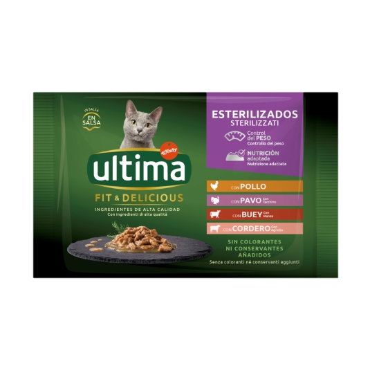 comida gato fit&delicious carne esteril, pk-4