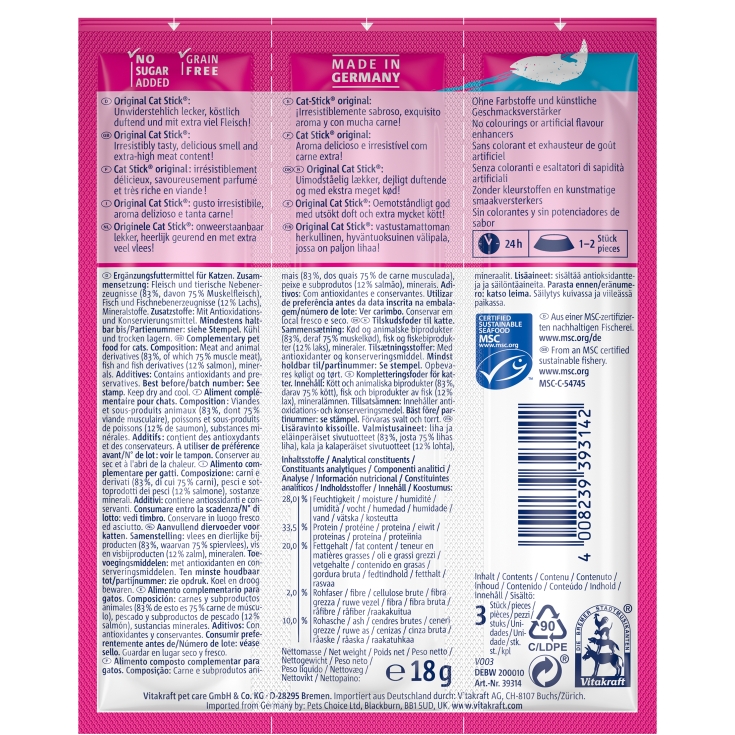 snack cat sticks mini salmón, pk-3