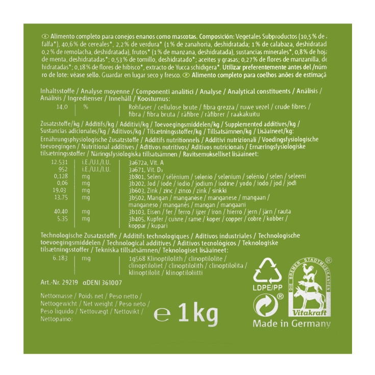 menu conejos enanos, 1kg