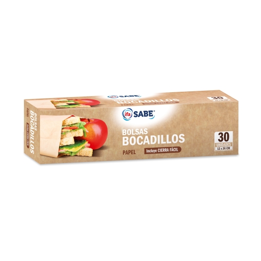 bolsas bocadillos papel 12x26cm, 30ud