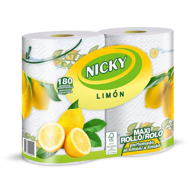 Papel de cocina decorado maxi rollos perfume al limón 2 capas paquete 2  rollos · NICKY · Supermercado El Corte Inglés El Corte Inglés