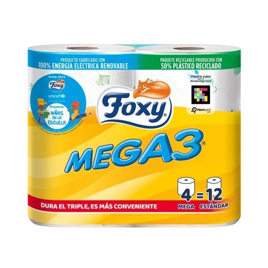 papel higiénico mega3, pk-4