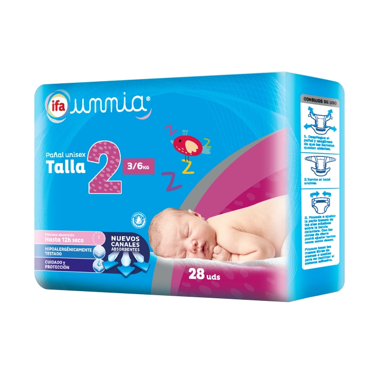 pañal unisex t-2 3-6kg, 28ud