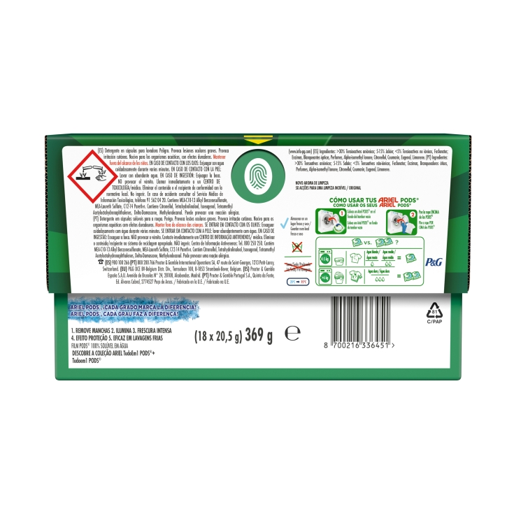 detergente cápsulas 3 en 1, 18 lavados