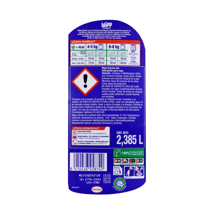 detergente líquido gel azul, 35+18 lavados