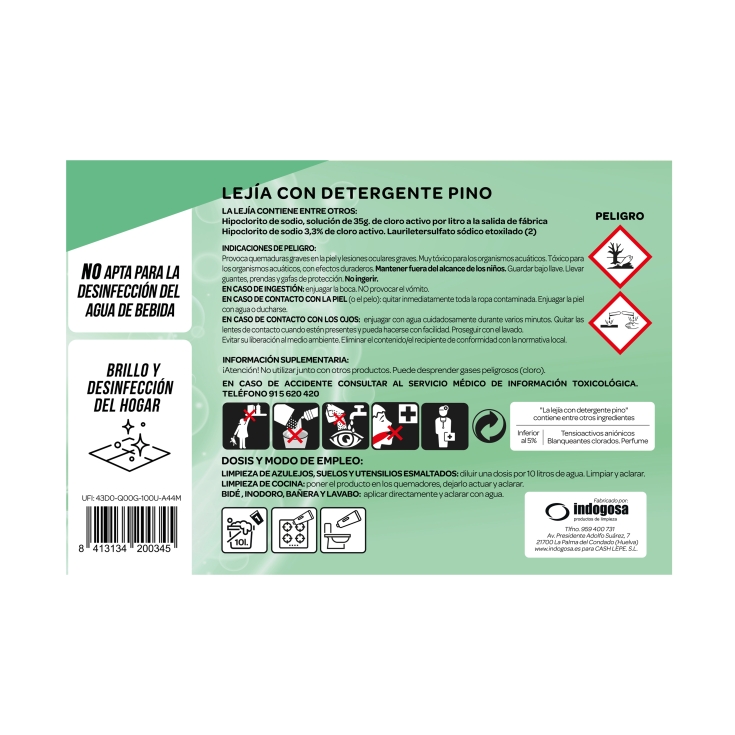 lejía con detergente pino, 2l