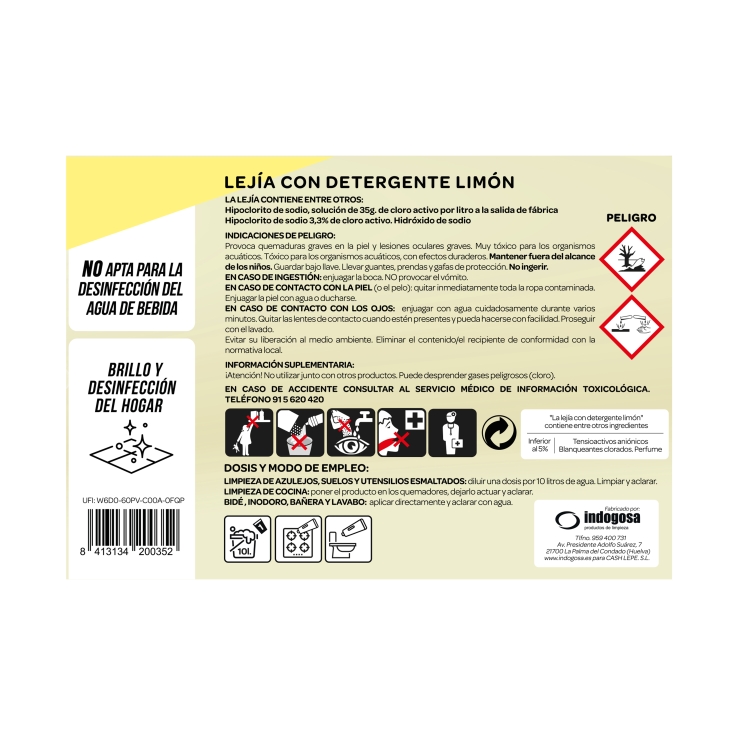 lejía con detergente limón, 2l
