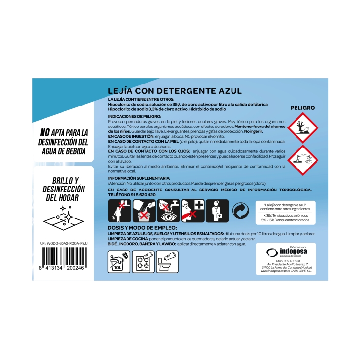 lejía con detergente azul, 2l