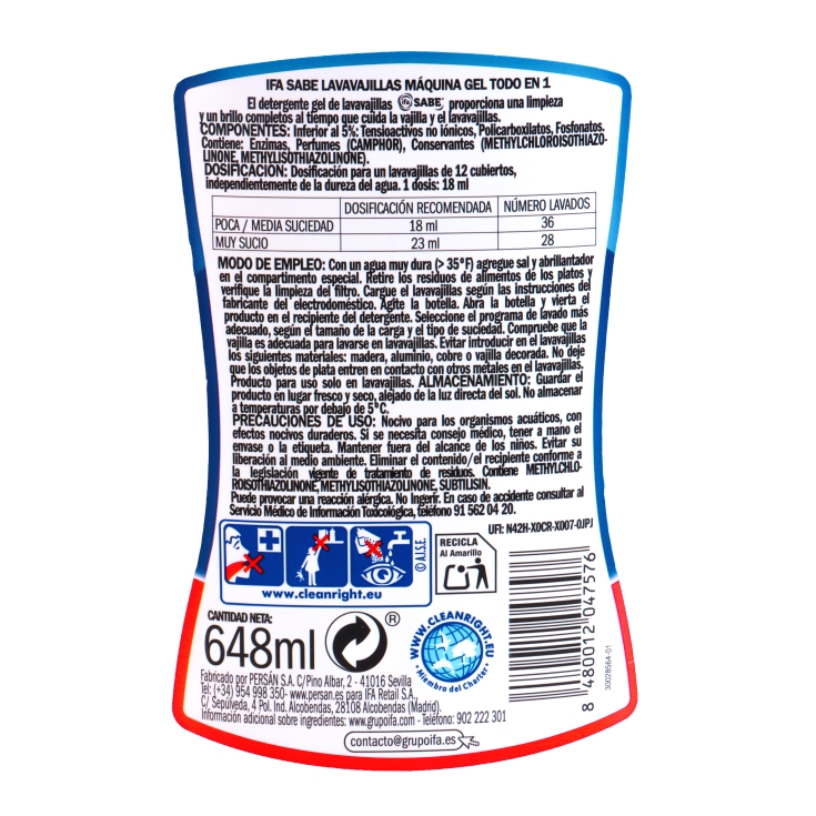 lavavajillas gel todo en uno, 36lav
