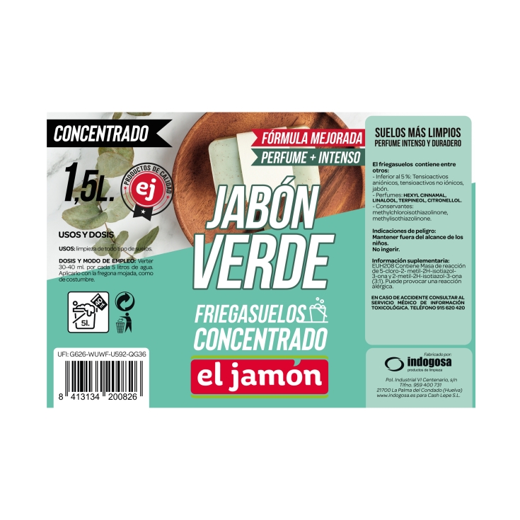 friegasuelos concentrado jabón verde, 1.5l