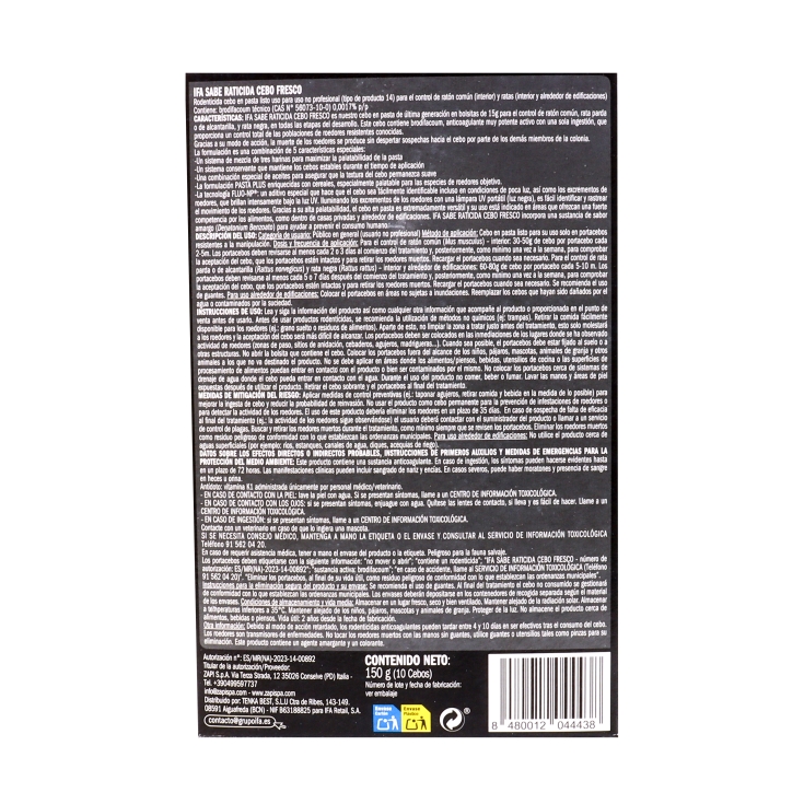 raticida cebo fresco 10ud, 150g