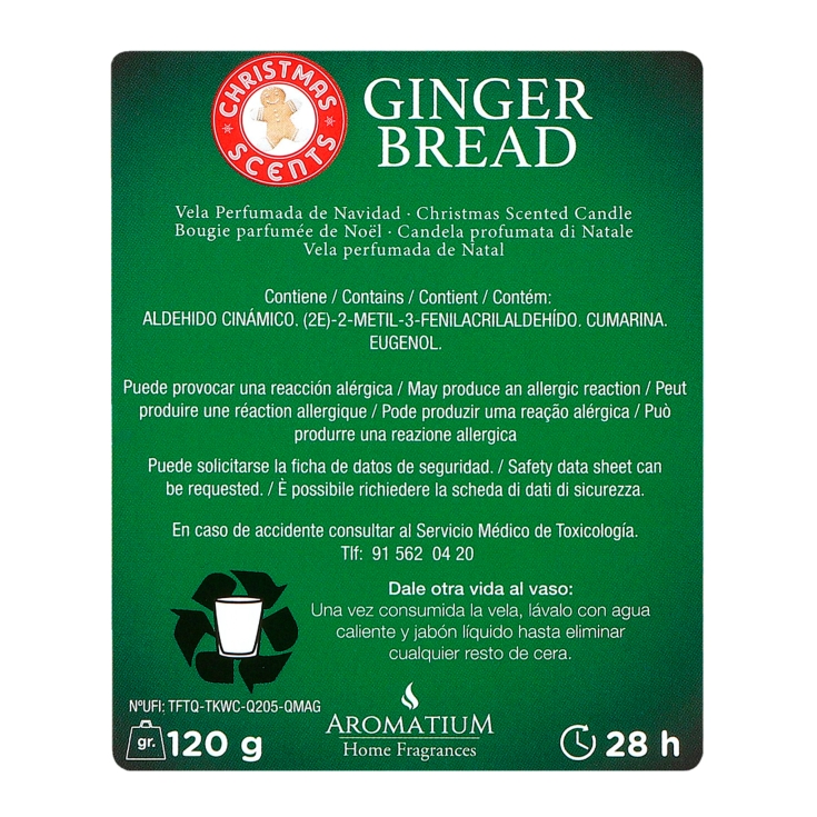 vela vaso navidad ginger bread, ud