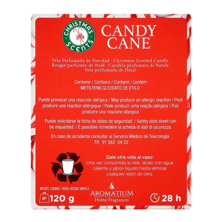 vela vaso navidad candy cane, ud