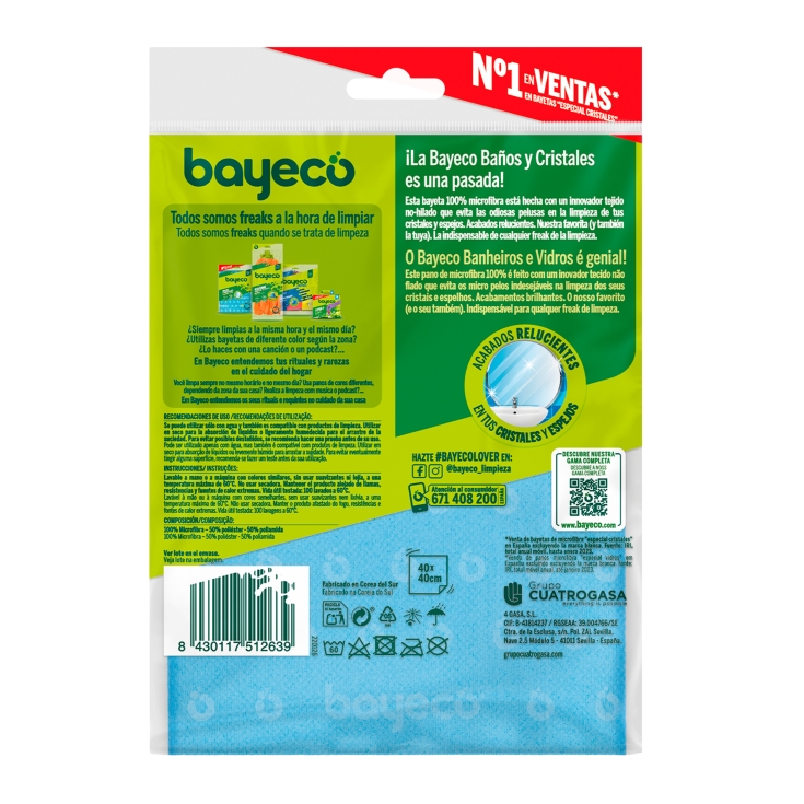 bayeta baños-cristales 100% microfibra, ud