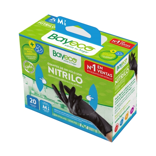 guantes nitrilo negro un solo uso t-m, 20ud