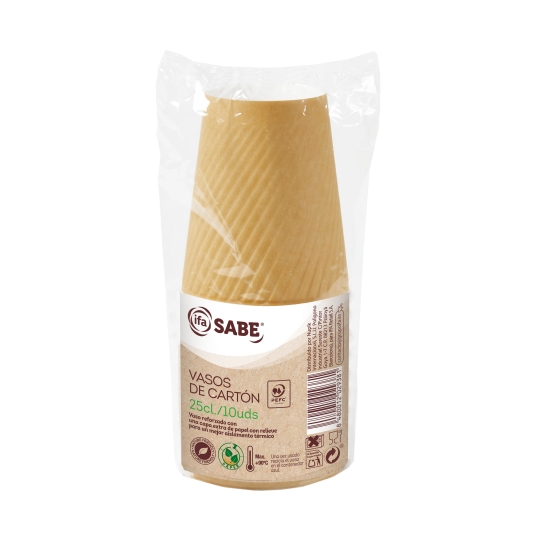 vaso cartón kraft coarrugado 25cl, 10ud