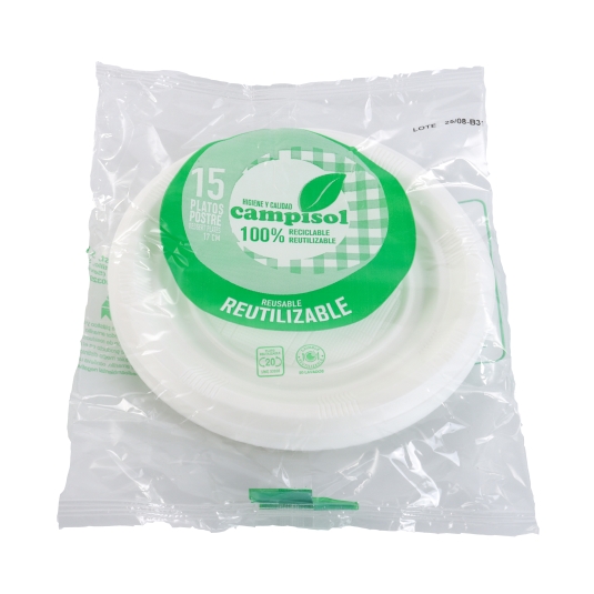 plato postre reutilizable 17cm, 15ud