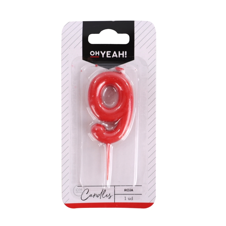 vela nº9 roja 5cm cera, ud