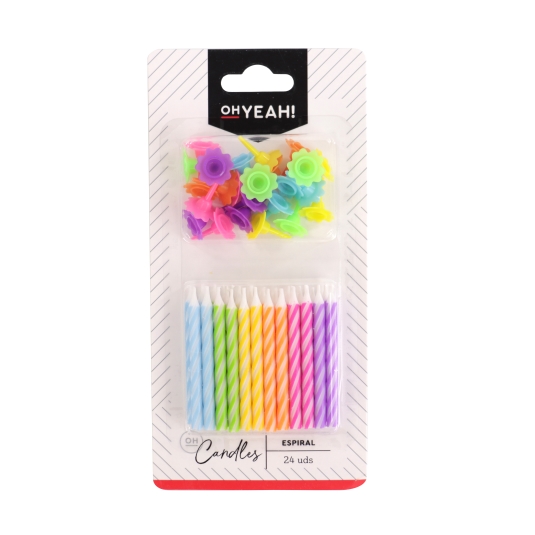 vela espiral colores 6cm cera 24ud, ud