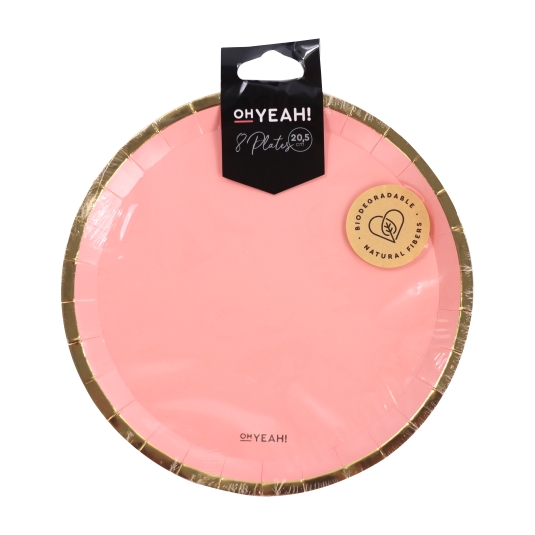 plato llano rosa 20,5cm cartón, 8ud