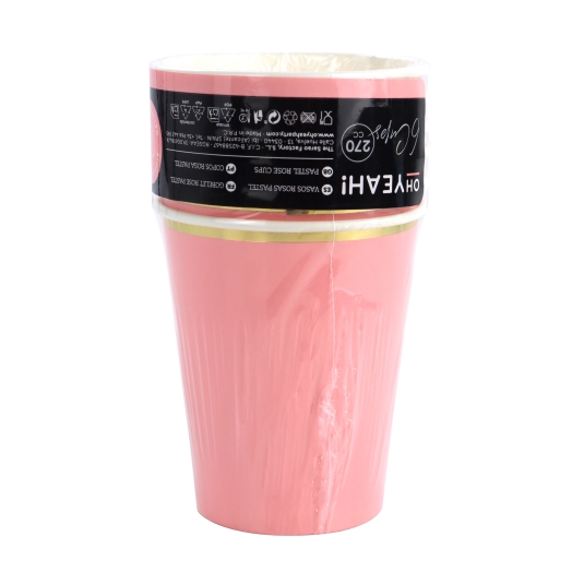 vaso rosa pastel 270cc cartón, 6ud