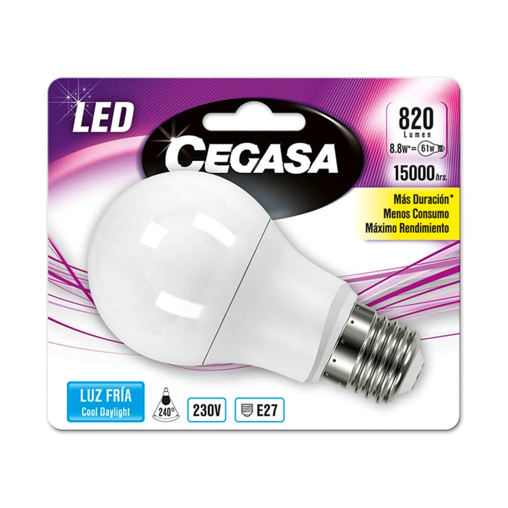 bombilla led estándar e27 fría 8,8w, ud