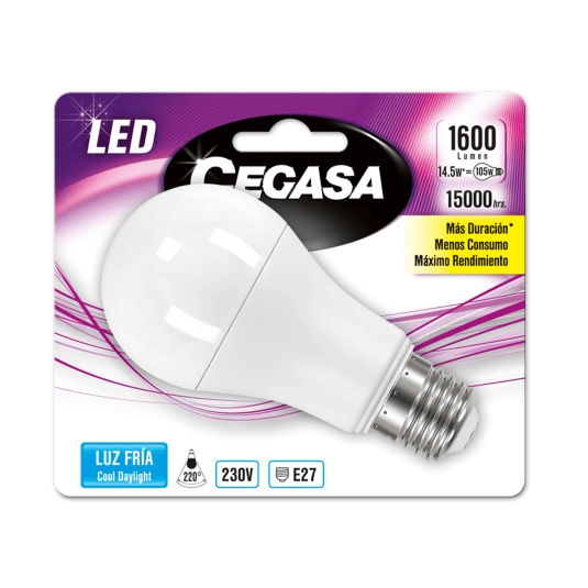 bombilla led estándar e27 fría 14,5w, ud