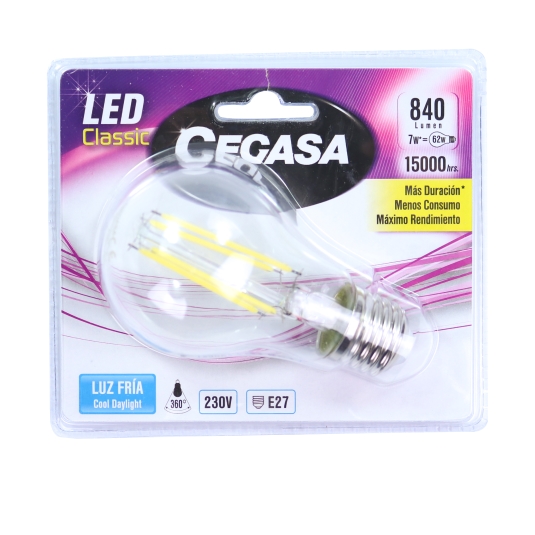 bombilla led fil estándar e27 fría 7w, ud