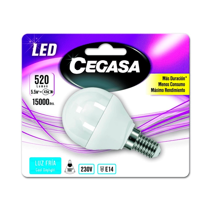 bombilla led esférica e14 fría 5,5w, ud