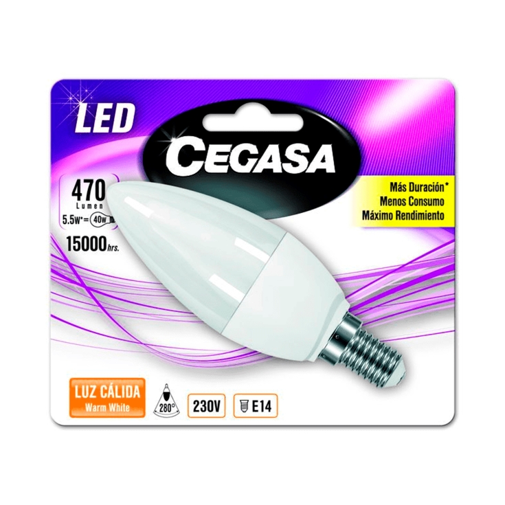 bombilla led vela e14 cálida 5,5w, ud - El Jamón