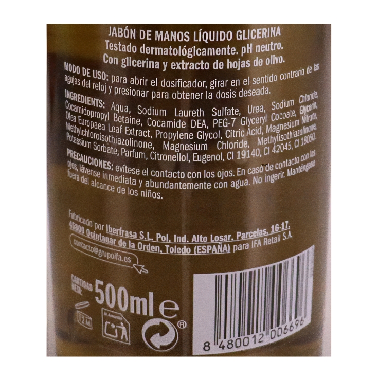 jabón de manos glicerina, 500ml