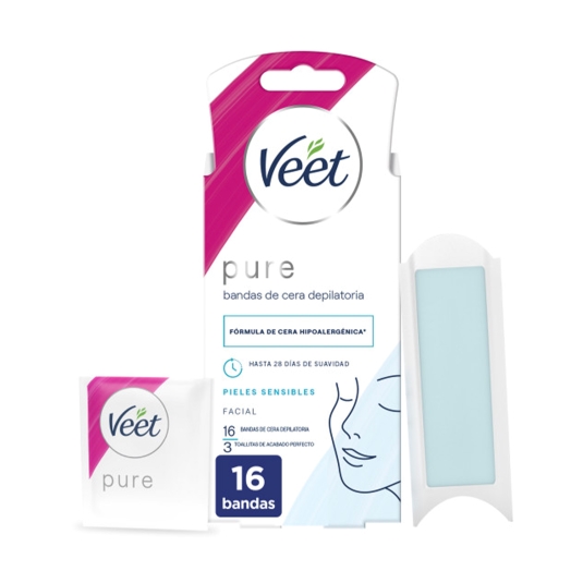 cera depilatoria fría banda facial, 16ud
