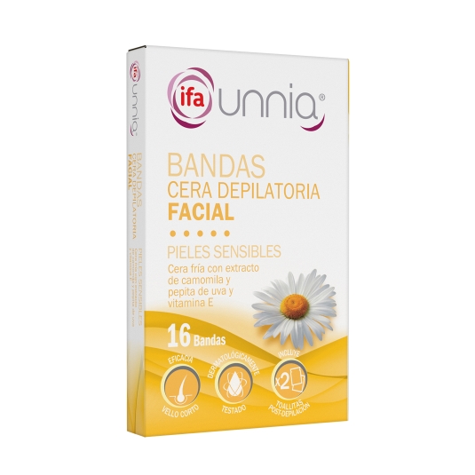 cera depilatoria fría banda facial, 16ud
