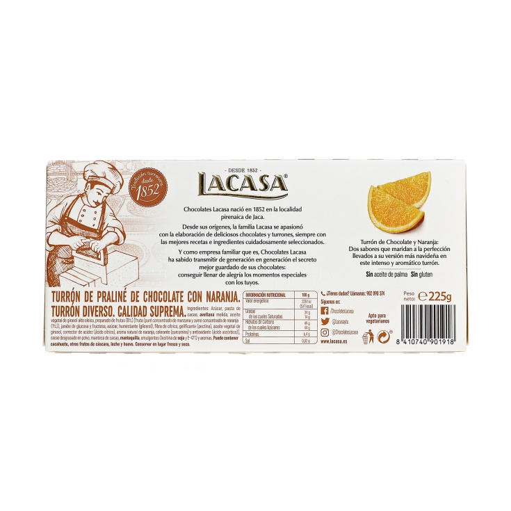 turrón chocolate y naranja, 225g