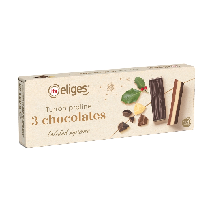 turrón praliné 3 chocolates, 150g