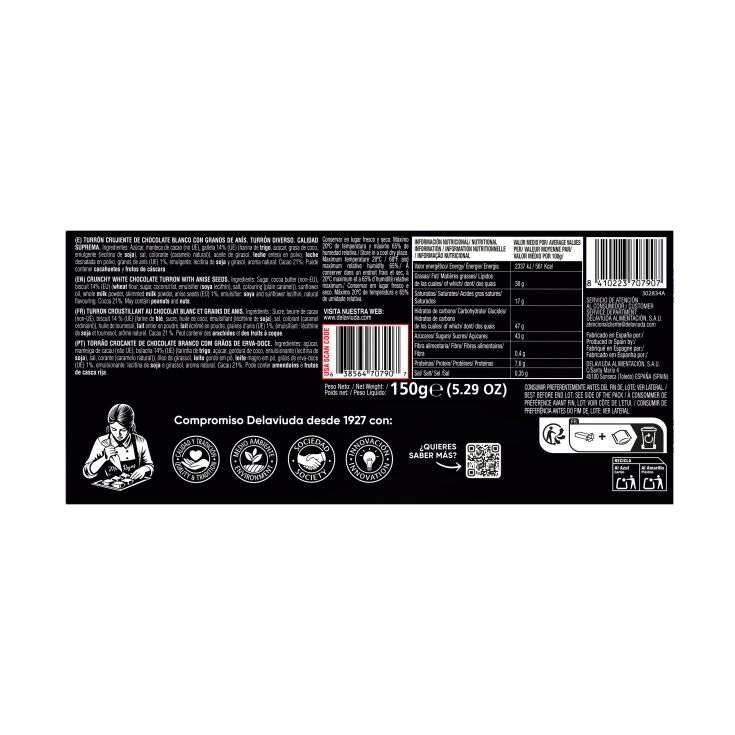 turrón chocolate blanco ines rosales, 150g