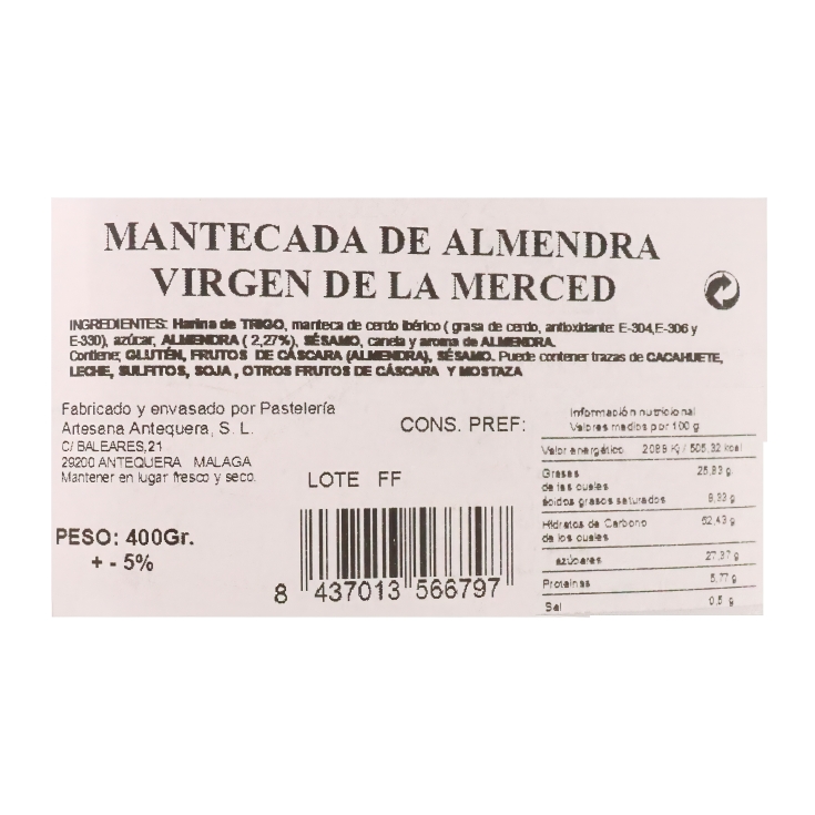 mantecada de almendra, 400g