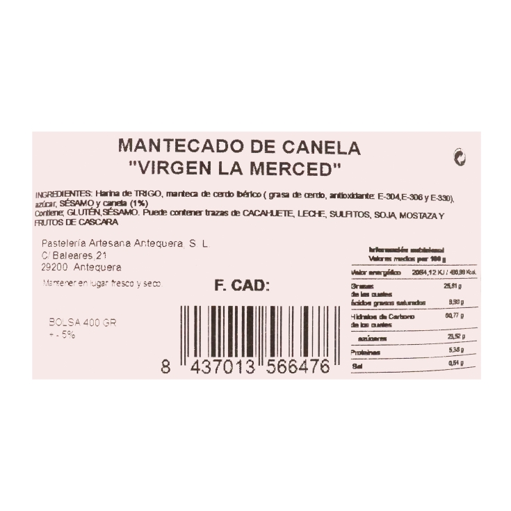 mantecado de canela, 400g