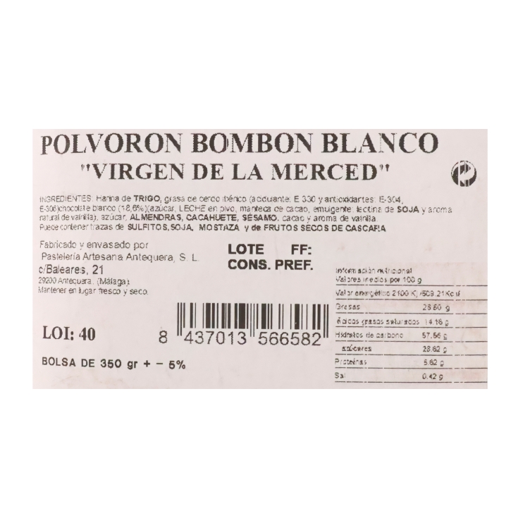 polvorón chocolate blanco, 350g