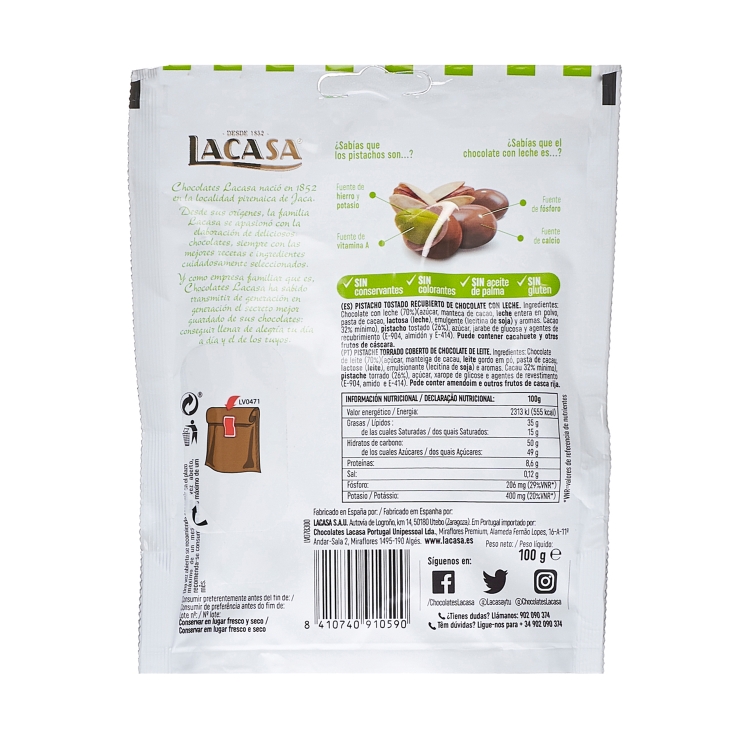 pistachos chocolate con leche, 100g